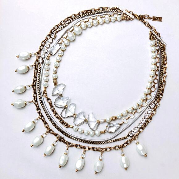 VTG Silpada KR KRN0010 Pearl Brass Crystal Convertible Statement Bib Necklace - Picture 5 of 14